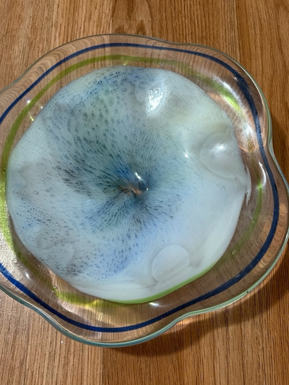 Handblown Glass Art Bowl in Blue and White